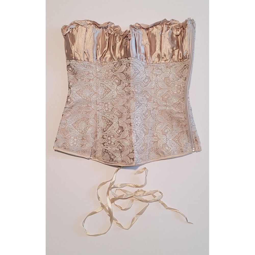 Womens Gold Lace Up Bustier Corset Overbust Burlesque Top Waist‎ Cincher SL5024